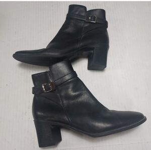 Predictions black leather Strap Buckle Side Zip Chunky heeled boots size 8